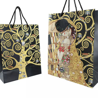 Τσάντα δώρου μεσαία Klimt/Kiss & Tree μαύρη