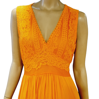 Φόρεμα μακρύ με δαντέλα πορτοκαλί one size