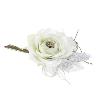 Μπουκέτο rose υφασμάτινο λεύκο/πράσινο