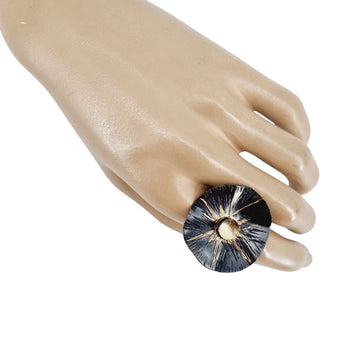 Δαχτυλίδι λουλούδι στρογγυλό μαύρο χρυσό