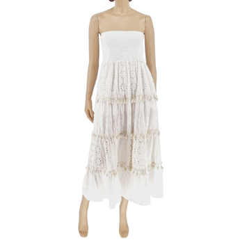 Φόρεμα μακρύ στράπλες λευκό μπεζ